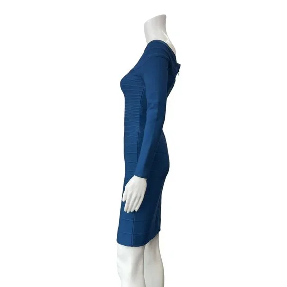 $1050 Herve Leger Max Azria Blue Bandage Candice Long Sleeve Dress size Small - Picture 7 of 10